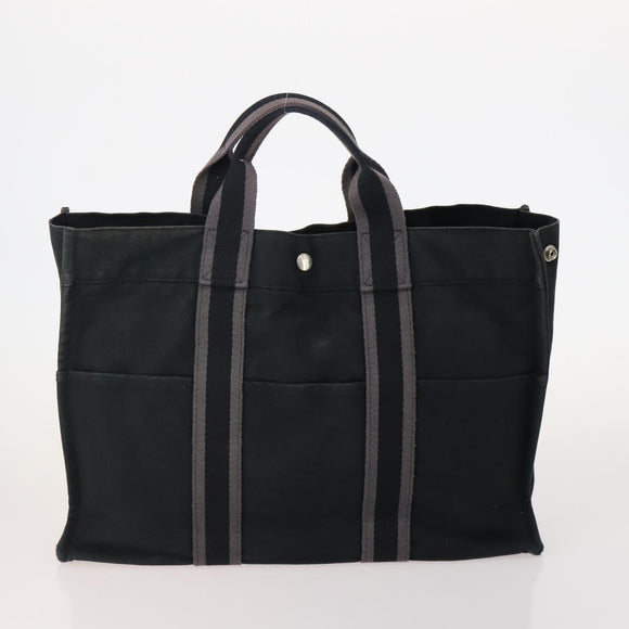 HERMES Tote Bag Canvas 4 Set Gray Black Auth ti3899
