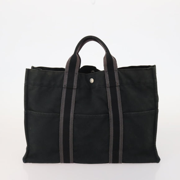 HERMES Tote Bag Canvas 4 Set Gray Black Auth ti3899