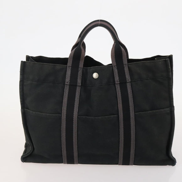 HERMES Tote Bag Canvas 4 Set Gray Black Auth ti3899
