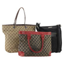 GUCCI GG Canvas Shoulder Bag Nylon 3 Set Beige Black Auth ti3900-1