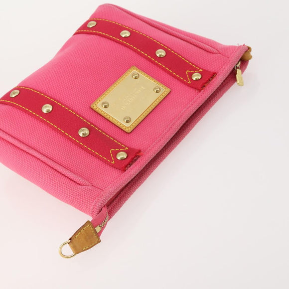 LOUIS VUITTON Belt Canvas Leather 2 Set Pink Beige LV Auth ti3901
