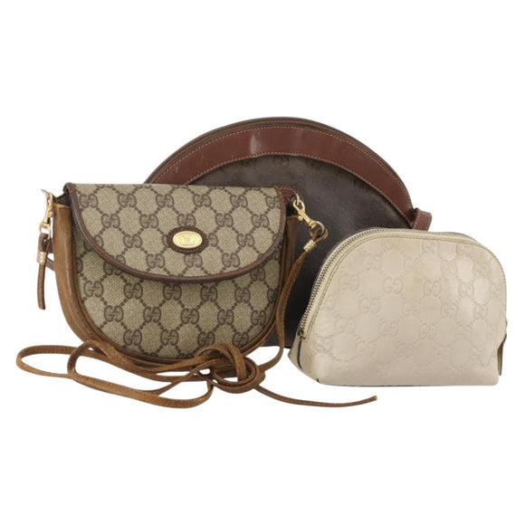 GUCCI GG Supreme Shoulder Bag PVC 3 Set Beige Brown Auth ti3903