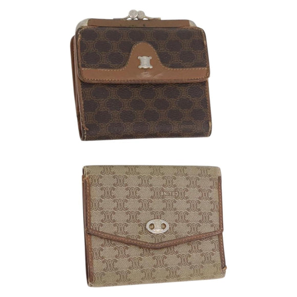 CELINE Macadam Canvas Wallet PVC 2 Set Brown Beige Auth ti3905