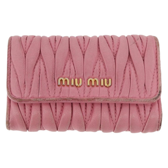 Miu Miu Matelasse Wallet Leather 2 Set Black Pink Auth ti3907