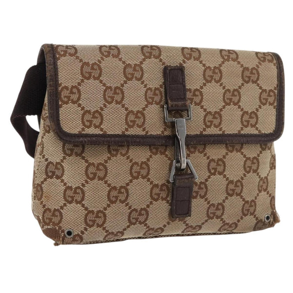 GUCCI GG Canvas Waist bag Beige Silver 92543 Auth ti3910