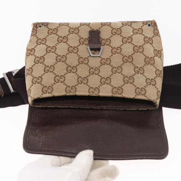 GUCCI GG Canvas Waist bag Beige Silver 92543 Auth ti3910