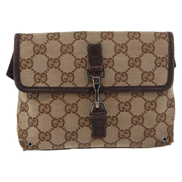 GUCCI GG Canvas Waist bag Beige Silver 92543 Auth ti3910