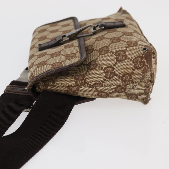 GUCCI GG Canvas Waist bag Beige Silver 92543 Auth ti3910