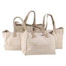 CHANEL New Travel Line Tote Bag Nylon 4 Set Beige CC Auth ti3920-1