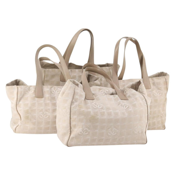 CHANEL New Travel Line Tote Bag Nylon 4 Set Beige CC Auth ti3920