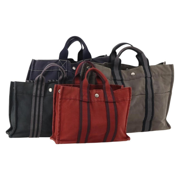 HERMES Fourre Tout Handtas katoen 4 Stuks Zwart Rood grijs Auth ti3922