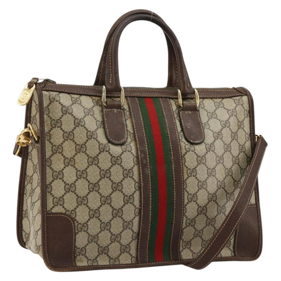 GUCCI GG Supreme Web Sherry Line Hand Bag PVC 2way Beige Gold Auth ti3926
