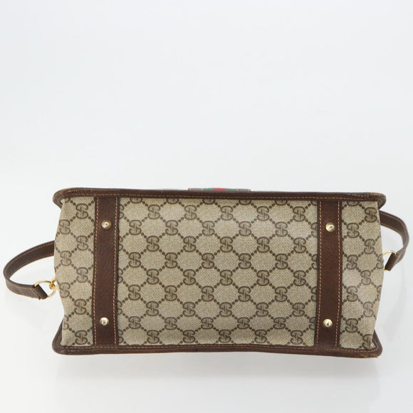 GUCCI GG Supreme Web Sherry Line Hand Bag PVC 2way Beige Gold Auth ti3926