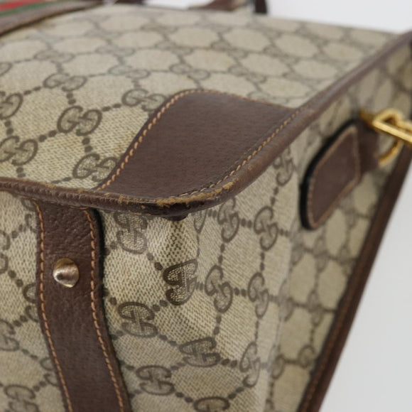 GUCCI GG Supreme Web Sherry Line Hand Bag PVC 2way Beige Gold Auth ti3926