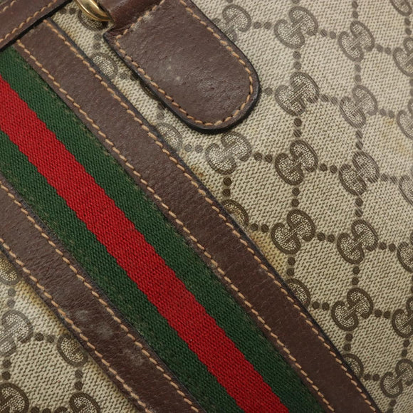 GUCCI GG Supreme Web Sherry Line Hand Bag PVC 2way Beige Gold Auth ti3926