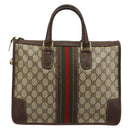 GUCCI GG Supreme Web Sherry Line Hand Bag PVC 2way Beige Gold Auth ti3926-2