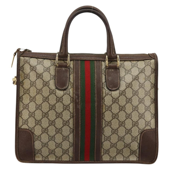 GUCCI GG Supreme Web Sherry Line Hand Bag PVC 2way Beige Gold Auth ti3926