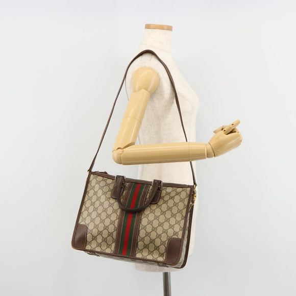 GUCCI GG Supreme Web Sherry Line Hand Bag PVC 2way Beige Gold Auth ti3926