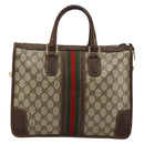 GUCCI GG Supreme Web Sherry Line Hand Bag PVC 2way Beige Gold Auth ti3926-3