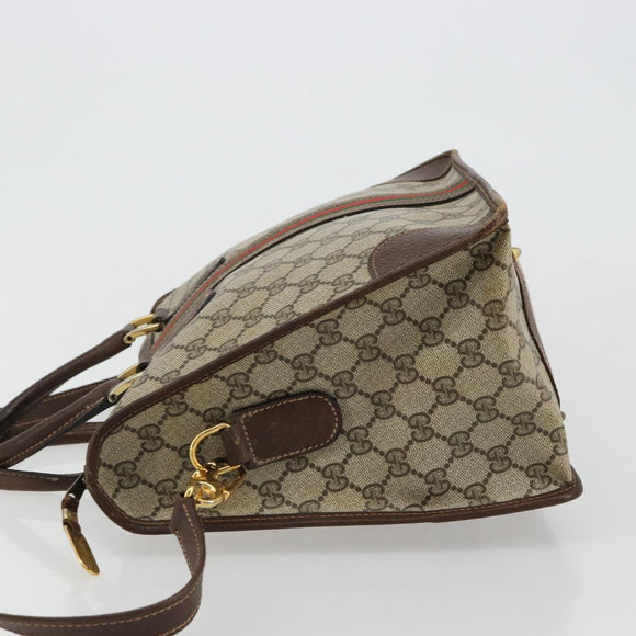 GUCCI GG Supreme Web Sherry Line Hand Bag PVC 2way Beige Gold Auth ti3926