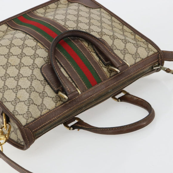 GUCCI GG Supreme Web Sherry Line Hand Bag PVC 2way Beige Gold Auth ti3926