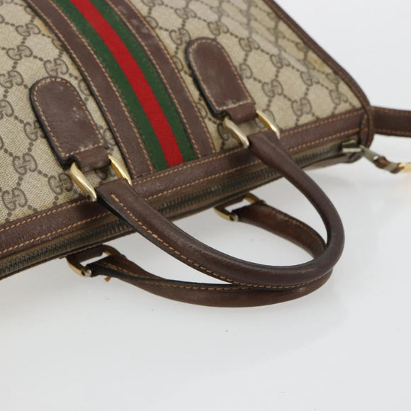 GUCCI GG Supreme Web Sherry Line Hand Bag PVC 2way Beige Gold Auth ti3926
