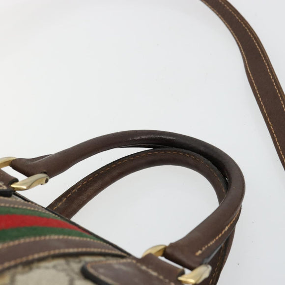 GUCCI GG Supreme Web Sherry Line Hand Bag PVC 2way Beige Gold Auth ti3926