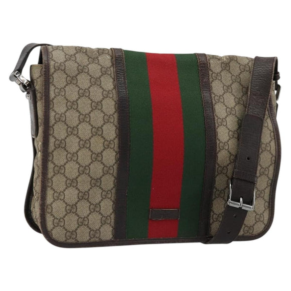 GUCCI GG Supreme Web Sherry Line Tas PVC Beige Zilver 145844 Auth ti3927