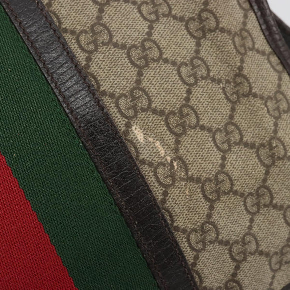 GUCCI GG Supreme Web Sherry Line Tas PVC Beige Zilver 145844 Auth ti3927