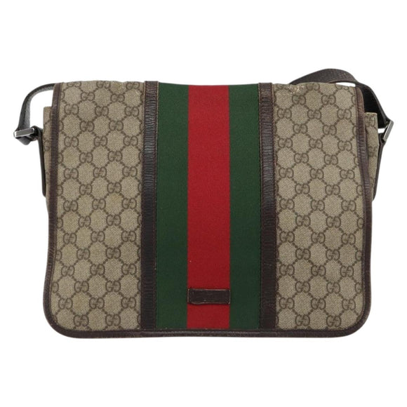GUCCI GG Supreme Web Sherry Line Tas PVC Beige Zilver 145844 Auth ti3927