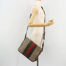 GUCCI GG Supreme Web Sherry Line Tas PVC Beige Zilver 145844 Auth ti3927-26