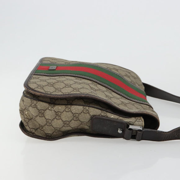 GUCCI GG Supreme Web Sherry Line Tas PVC Beige Zilver 145844 Auth ti3927