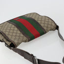 GUCCI GG Supreme Web Sherry Line Tas PVC Beige Zilver 145844 Auth ti3927-6