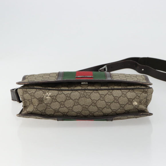 GUCCI GG Supreme Web Sherry Line Tas PVC Beige Zilver 145844 Auth ti3927
