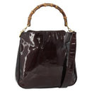 GUCCI Bamboo Bag Patent leather 2way Brown Gold 001 1705 1638 Auth ti3928-1
