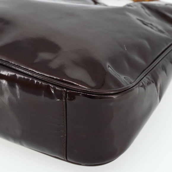 GUCCI Bamboo Bag Patent leather 2way Brown Gold 001 1705 1638 Auth ti3928