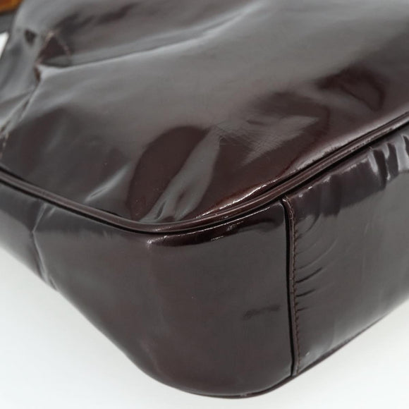 GUCCI Bamboo Bag Patent leather 2way Brown Gold 001 1705 1638 Auth ti3928