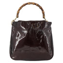 GUCCI Bamboo Bag Patent leather 2way Brown Gold 001 1705 1638 Auth ti3928-2