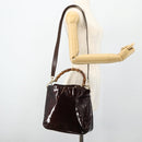 GUCCI Bamboo Bag Patent leather 2way Brown Gold 001 1705 1638 Auth ti3928-23