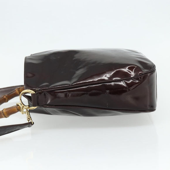 GUCCI Bamboo Bag Patent leather 2way Brown Gold 001 1705 1638 Auth ti3928