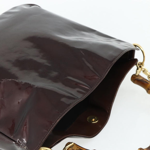 GUCCI Bamboo Bag Patent leather 2way Brown Gold 001 1705 1638 Auth ti3928