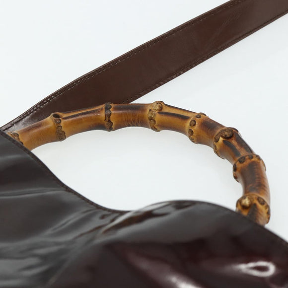 GUCCI Bamboo Bag Patent leather 2way Brown Gold 001 1705 1638 Auth ti3928