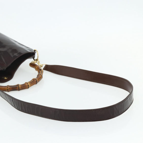 GUCCI Bamboo Bag Patent leather 2way Brown Gold 001 1705 1638 Auth ti3928