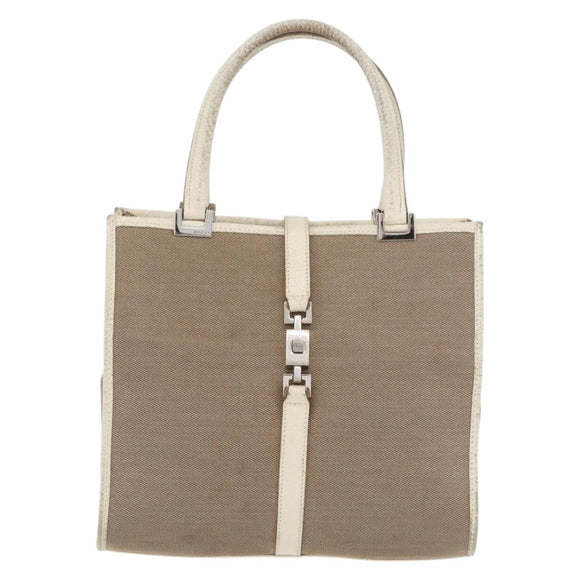 GUCCI Jackie Hand Bag Canvas Beige Silver 002 1065 Auth ti3929A