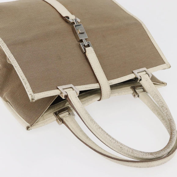 GUCCI Jackie Hand Bag Canvas Beige Silver 002 1065 Auth ti3929A