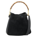 GUCCI Bamboo Hand Bag Suede 2way Black Gold 001 2113 1638 Auth ti3930-1