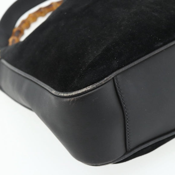 GUCCI Bamboo Hand Bag Suede 2way Black Gold 001 2113 1638 Auth ti3930