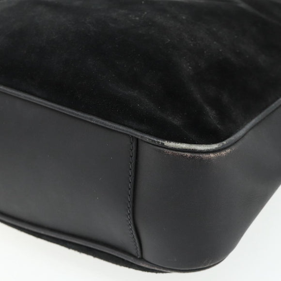 GUCCI Bamboo Hand Bag Suede 2way Black Gold 001 2113 1638 Auth ti3930