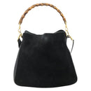 GUCCI Bamboo Hand Bag Suede 2way Black Gold 001 2113 1638 Auth ti3930-2