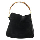 GUCCI Bamboo Hand Bag Suede 2way Black Gold 001 2113 1638 Auth ti3930-3